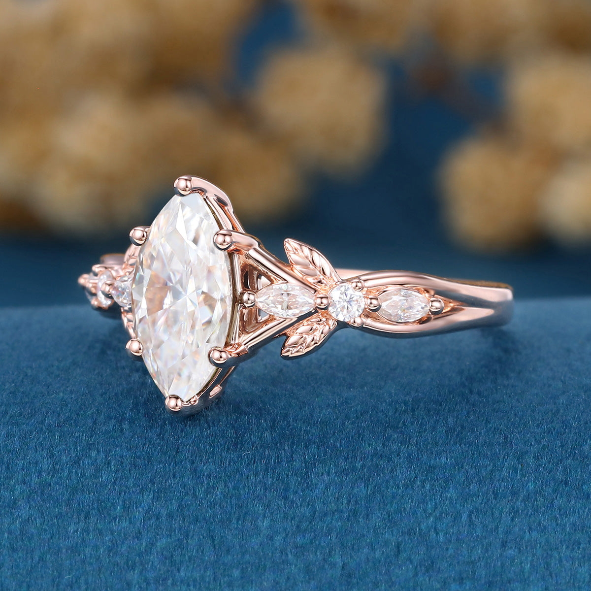 Marquise cut Moissanite Engagement Ring