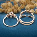 Pear cut Lab Grown Diamond + Moss agate Wedding bridal set