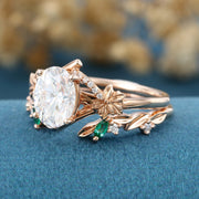 Oval cut Moissanite Rose Gold Matching Moissanite | Lab Grown Emerald Rose Gold Wedding Bridal Set