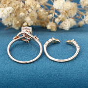 Oval cut Moissanite Rose Gold Matching Moissanite | Lab Grown Emerald Rose Gold Wedding Bridal Set