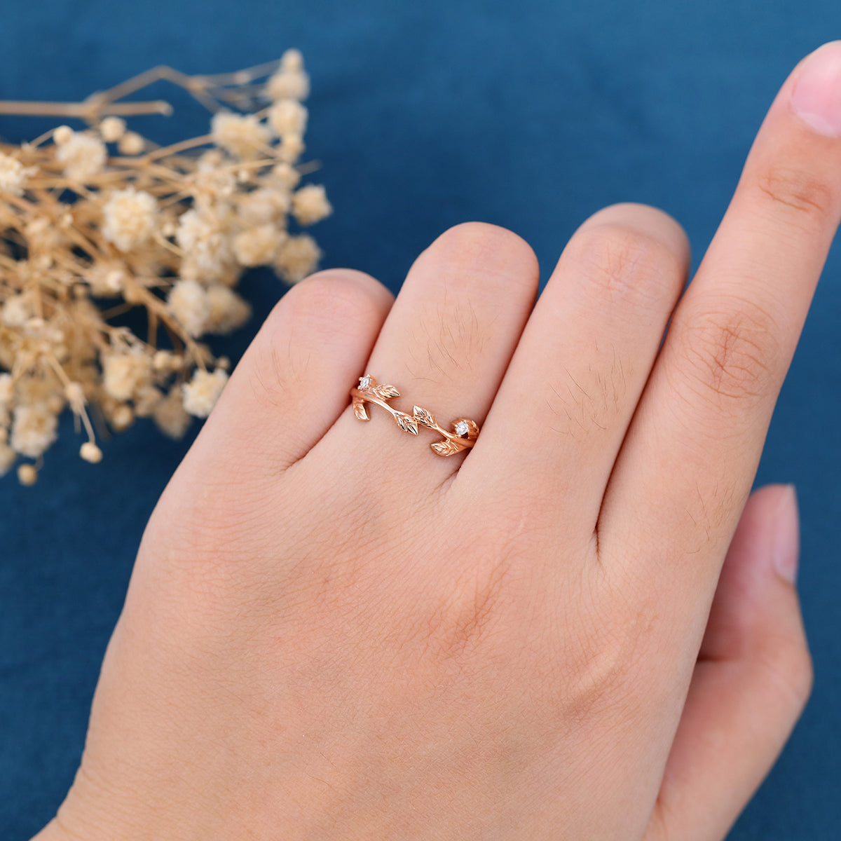 Nature Inspired moissanite | Diamonds Leaf branch stacking wedding ring