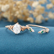 Oval cut Moissanite Rose Gold Matching Moissanite | Lab Grown Emerald Rose Gold Wedding Bridal Set