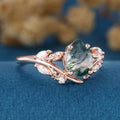 Nature Inspired Pear cut Moss agate Engagement Ring