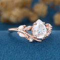 Nature Inspired Pear cut Moissanite Engagement Ring