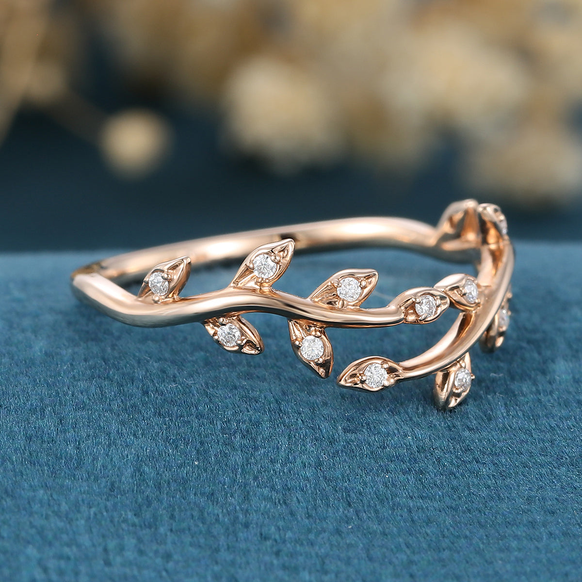 Nature Inspired moissanite | Diamonds Leaf branch stacking Gold wedding ring