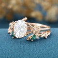 Oval cut Moissanite Rose Gold Matching Moissanite | Lab Grown Emerald Rose Gold Wedding Bridal Set