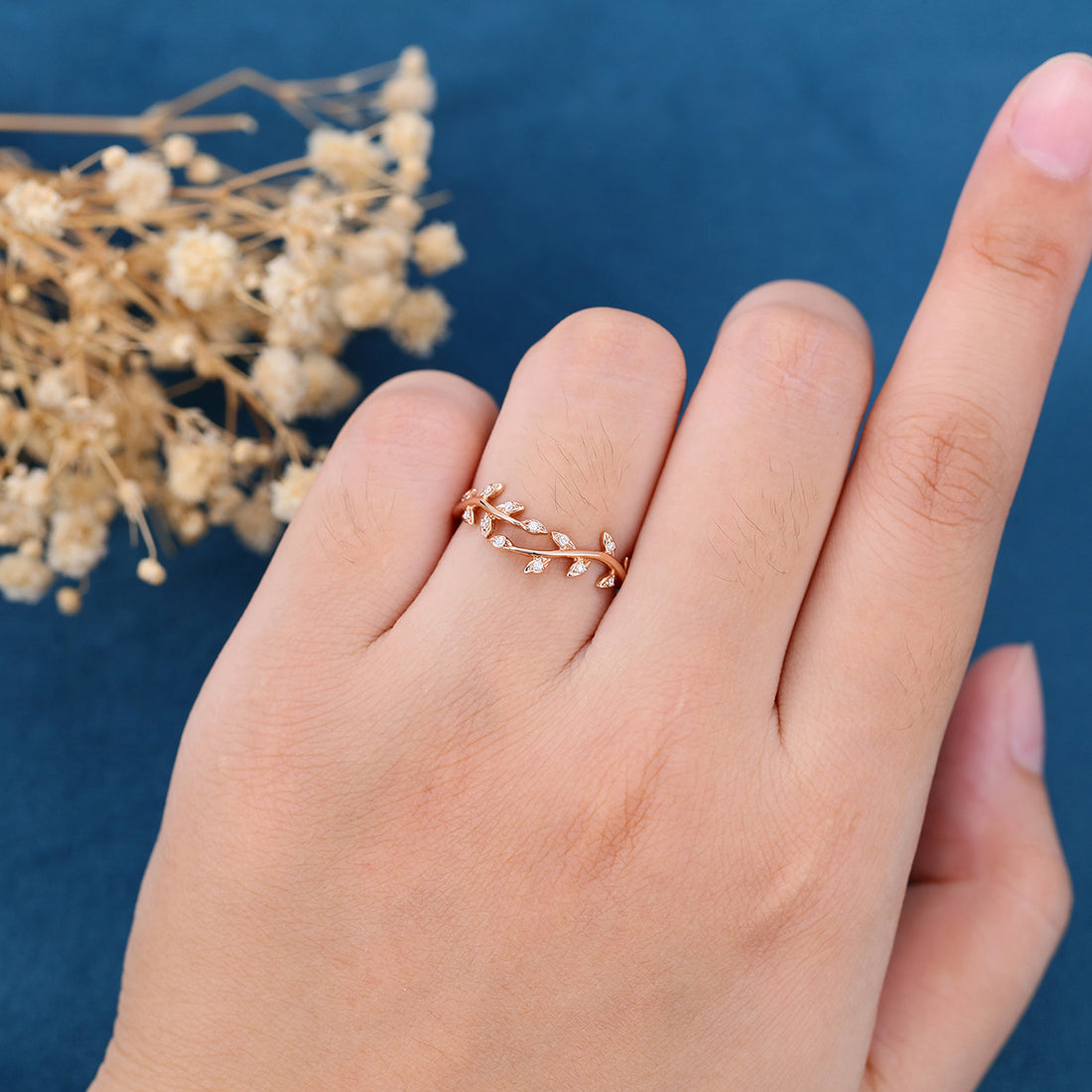 Nature Inspired moissanite | Diamonds Leaf branch stacking Gold wedding ring