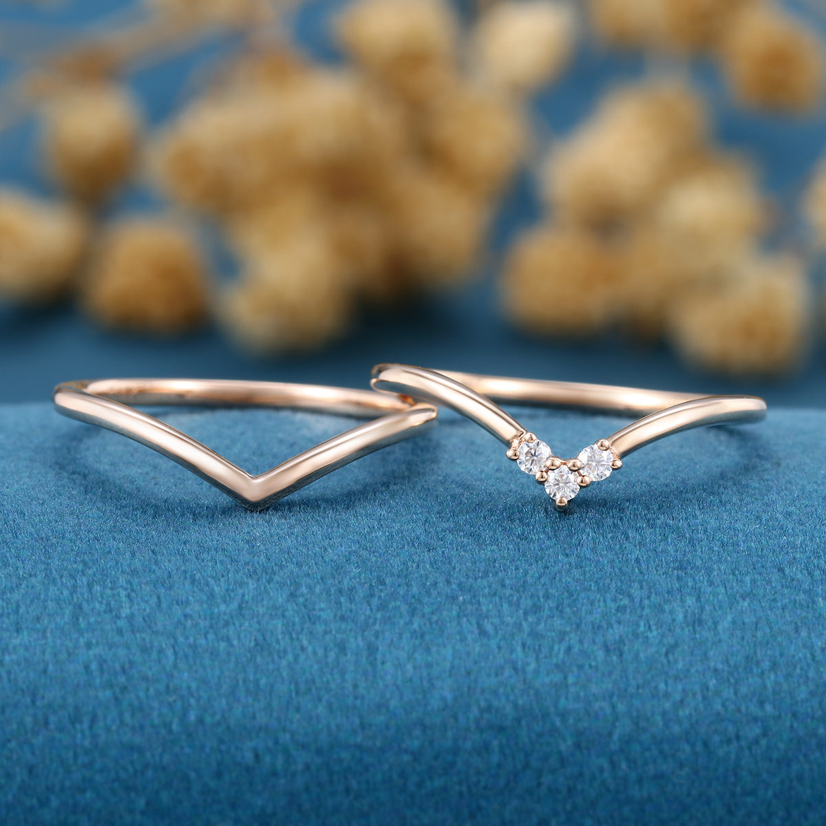 Double Diamond Curve Wedding Band Matching Engagement ring