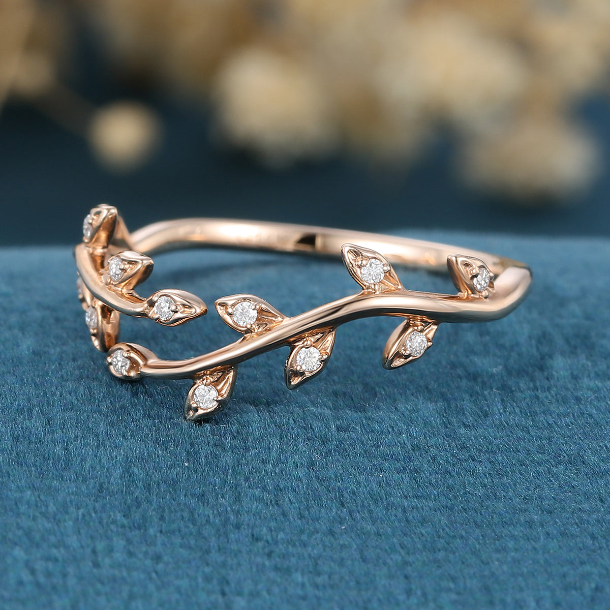 Nature Inspired moissanite | Diamonds Leaf branch stacking Gold wedding ring