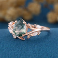 Nature Inspired Pear cut Moss agate Engagement Ring