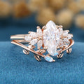 1.0Carat Marquise Cut Moissanite Engagement Ring set Rose Gold Moonstone Wedding Bridal Set