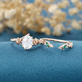 Oval cut Moissanite Rose Gold Matching Moissanite | Lab Grown Emerald Rose Gold Wedding Bridal Set