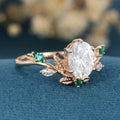 Nature Inspired Oval cut Moissanite Leaf  Engagement Ring