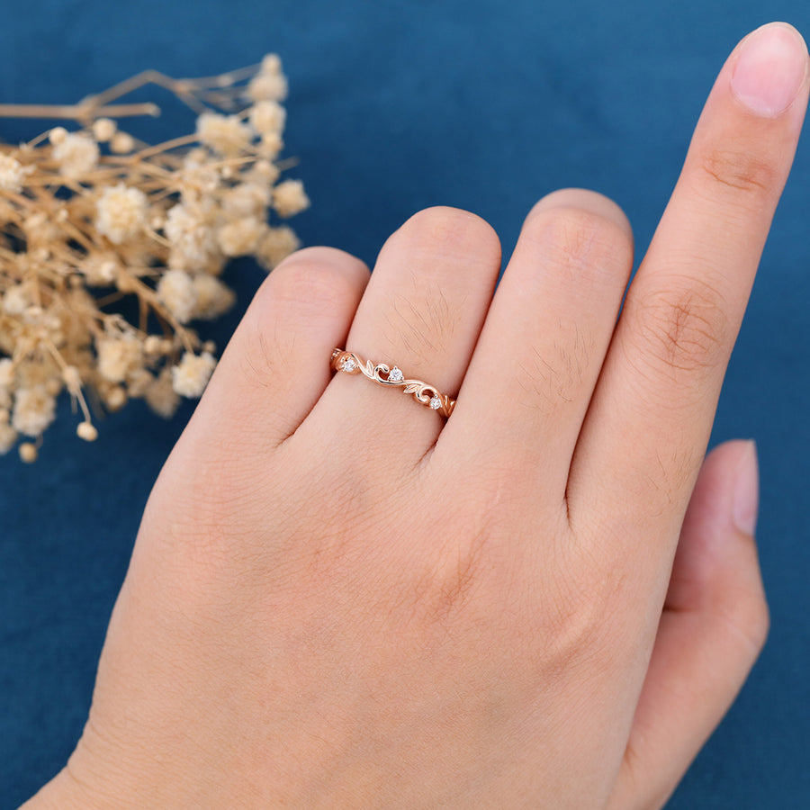 Nature Inspired moissanite | Diamonds Leaf branch stacking Gold wedding ring