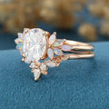 Oval Cut Moissanite+Opal Rose Gold Wedding Bridal set