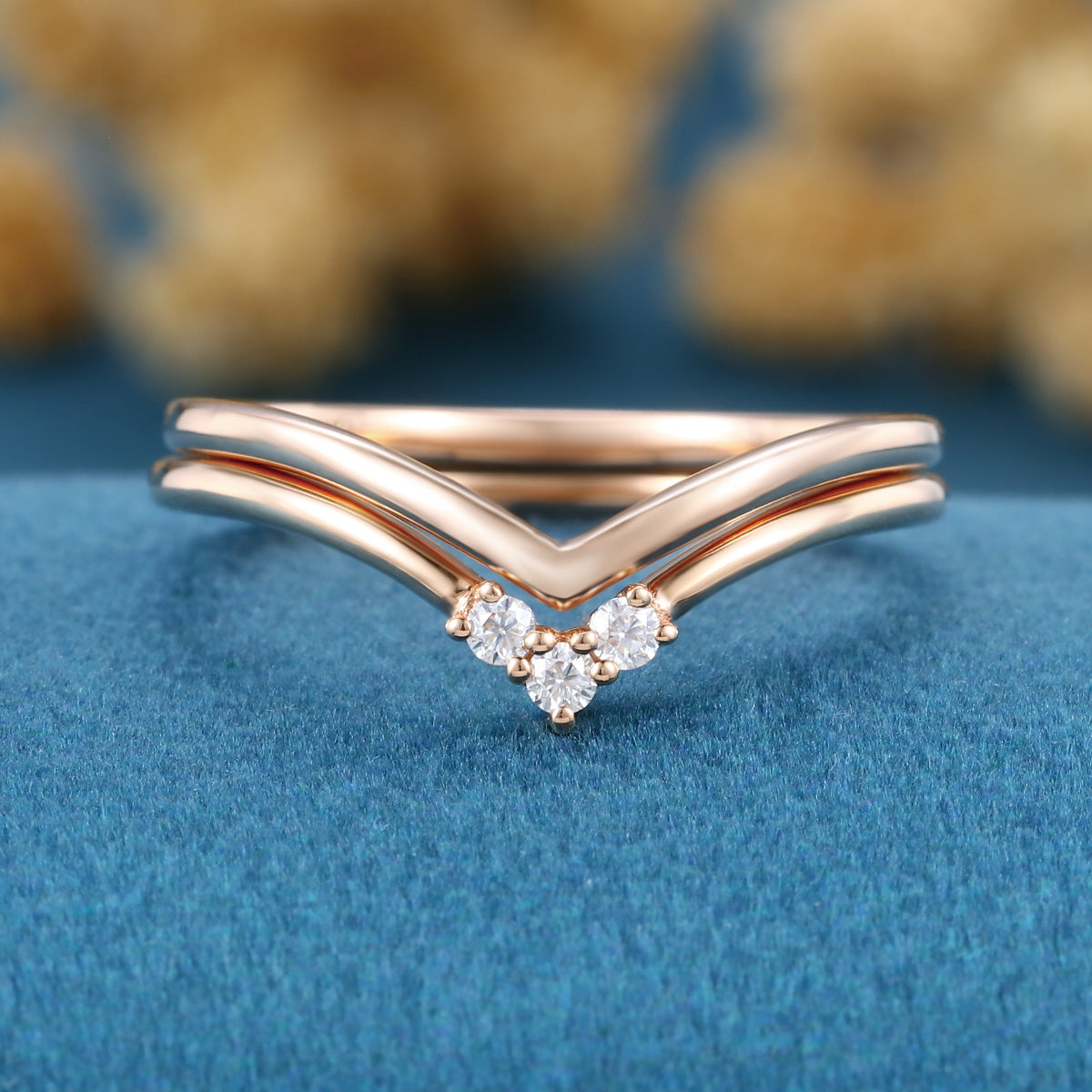Double Diamond Curve Wedding Band Matching Engagement ring
