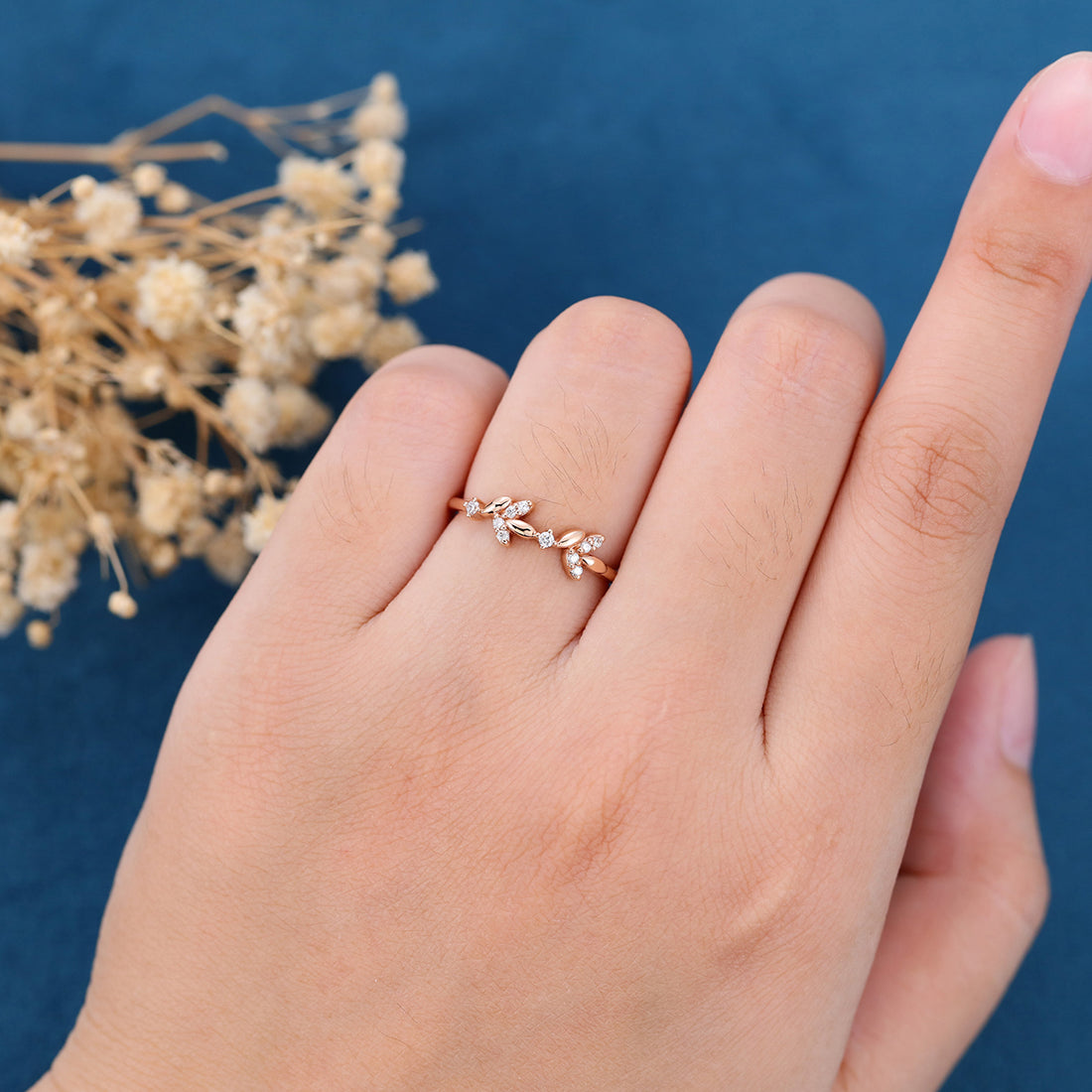 Nature Inspired moissanite | Diamonds Leaf branch stacking Gold wedding ring