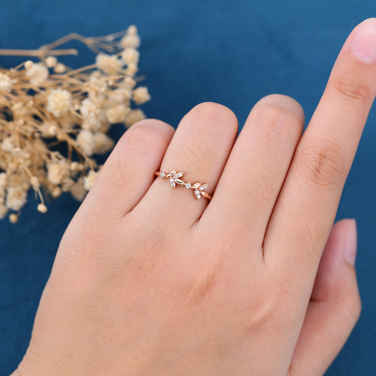 Nature Inspired moissanite | Diamonds Leaf branch stacking Gold wedding ring