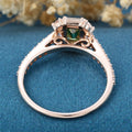 Emerald Cut Green Moissanite Rose Gold Halo Ring Half Eternity Moissanite Engagement Ring