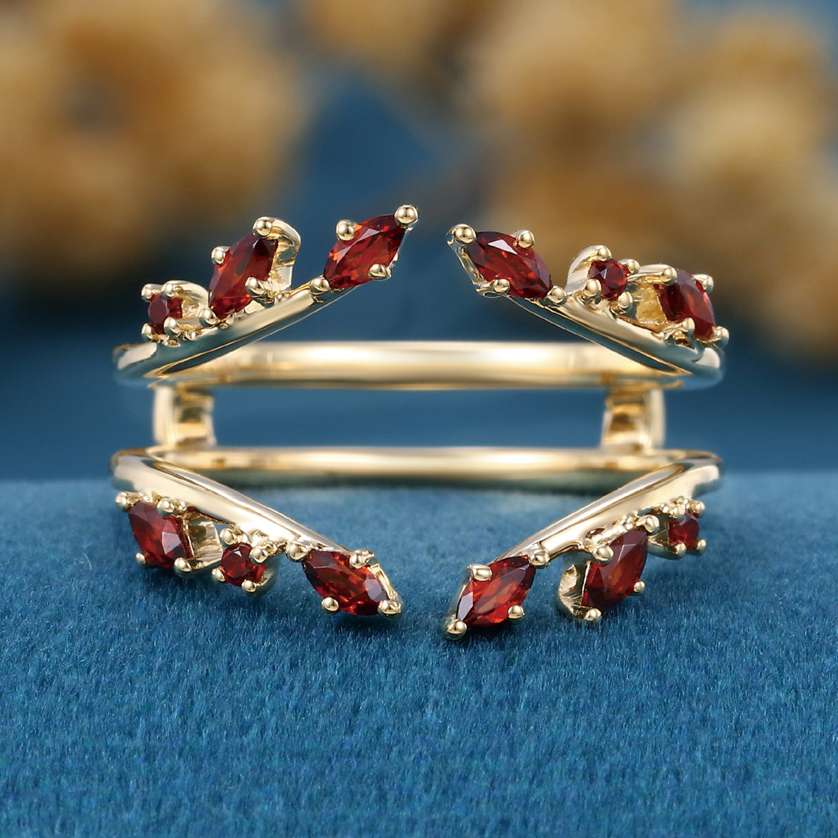Nature Inspired Garnet Double Curved Wedding Band