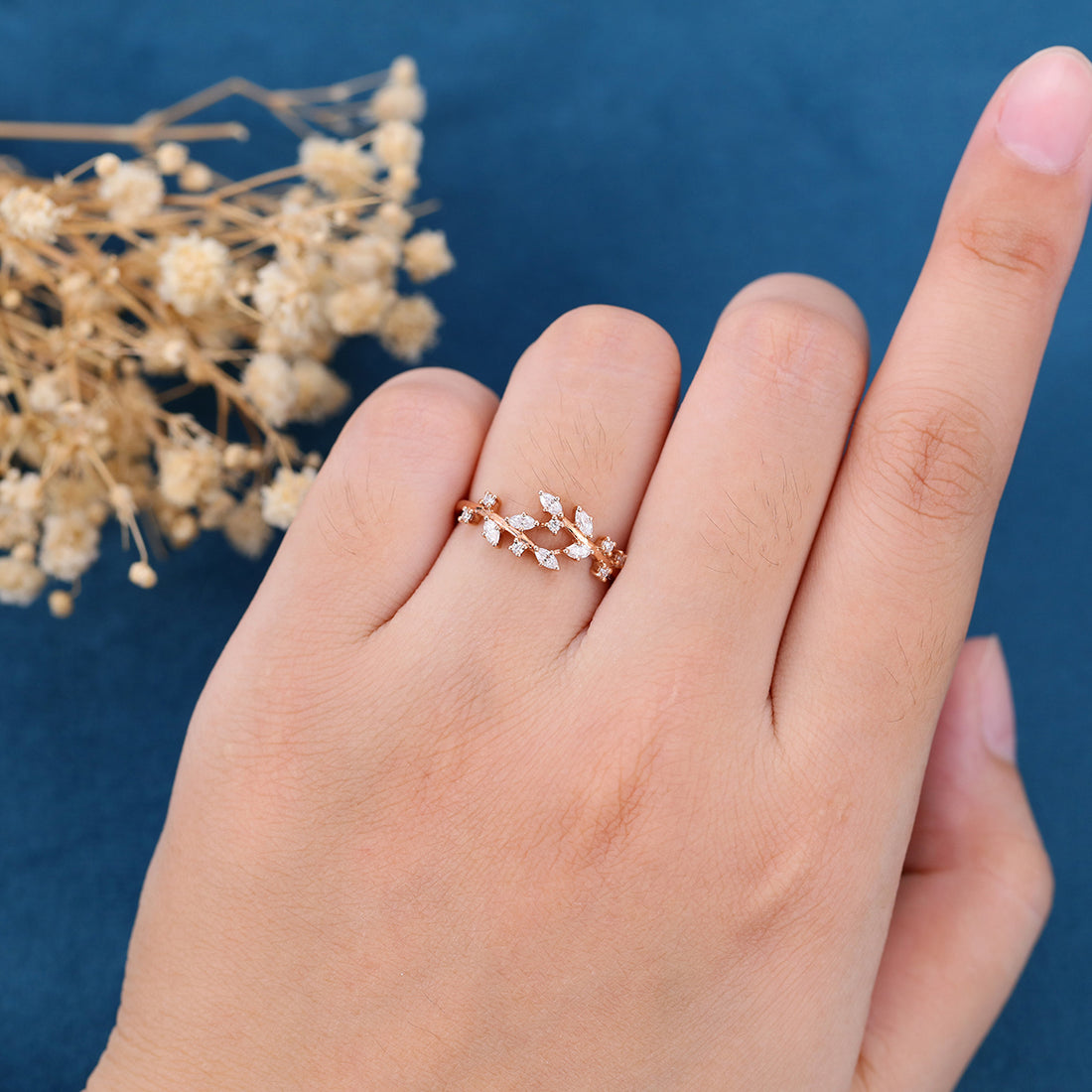 Nature Inspired moissanite | Diamonds Leaf branch stacking Gold wedding ring