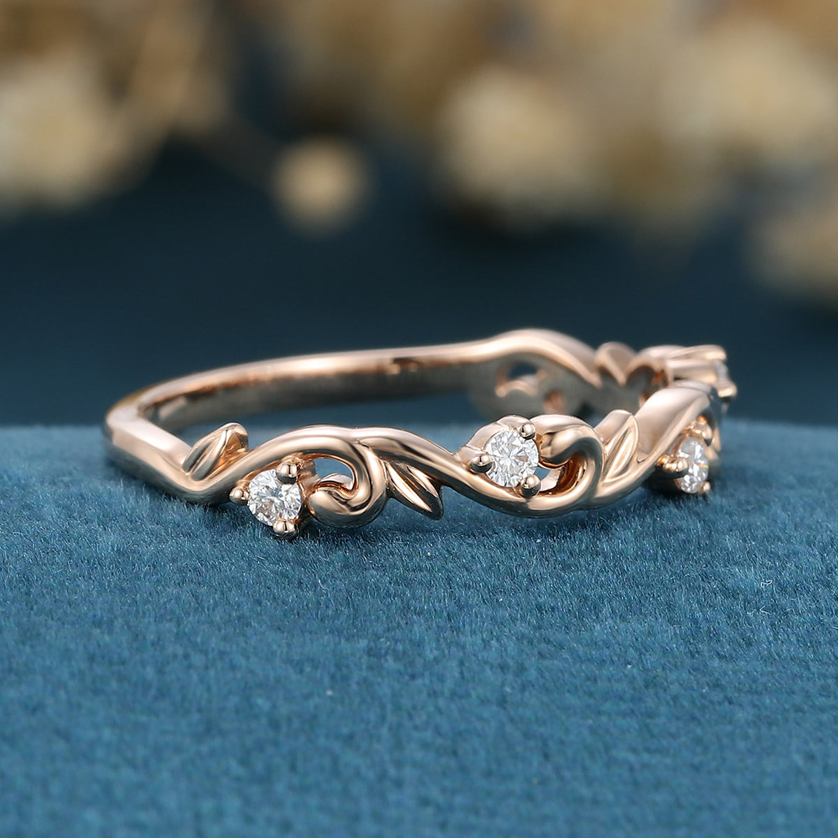 Nature Inspired moissanite | Diamonds Leaf branch stacking Gold wedding ring