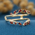 Nature Inspired Garnet Double Curved Wedding Band