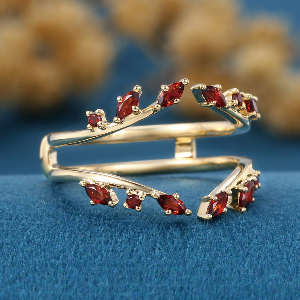 Nature Inspired Garnet Double Curved Wedding Band