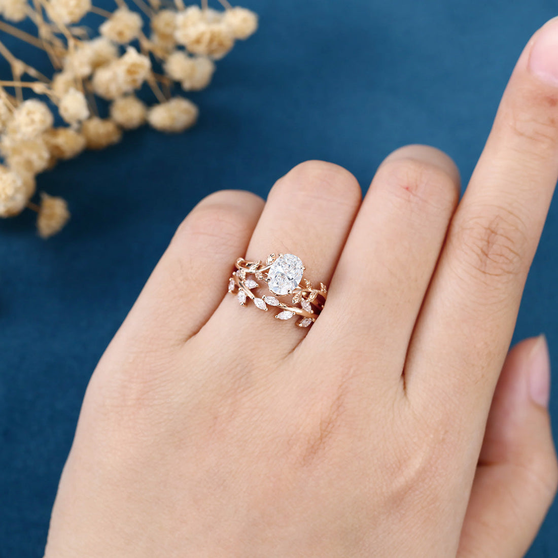 Nature Inspired Oval Cut Lab-Grown Diamond Bridal Set