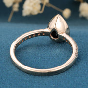 Bezel Set Pear cut Black Onyx Half Eternity Gold Engagement Ring