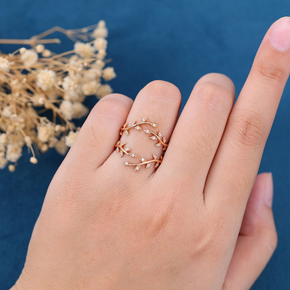 Nature Inspired moissanite | Diamonds Leaf branch stacking Gold wedding ring