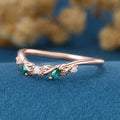 Marquise Cut Lab Emerald + Diamonds Curved Wedding Band