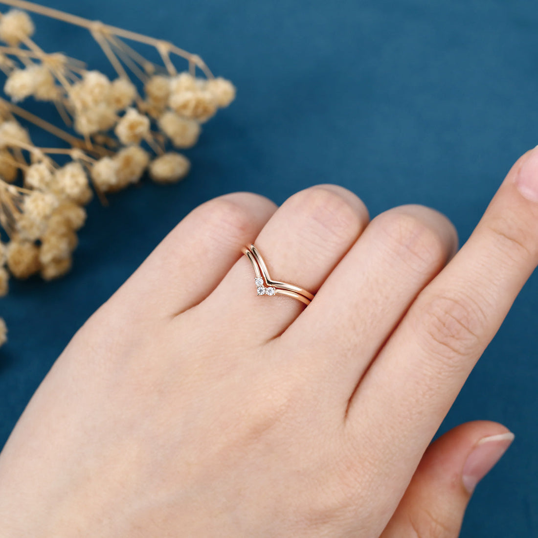 Double Diamond Curve Wedding Band Matching Engagement ring