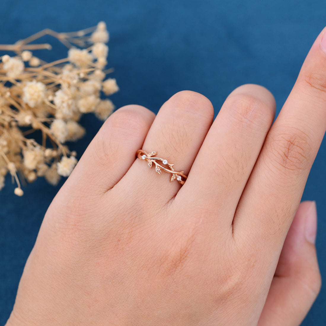 Nature Inspired moissanite | Diamonds Leaf branch stacking Gold wedding ring