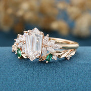 1.0Carat Hexagon Moissanite Matching Diamonds | Lab Grown Emerald Rose Gold Wedding Bridal Set