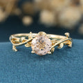 Nature Inspired Round cut Morganite Leaf Gold Engagement Ring