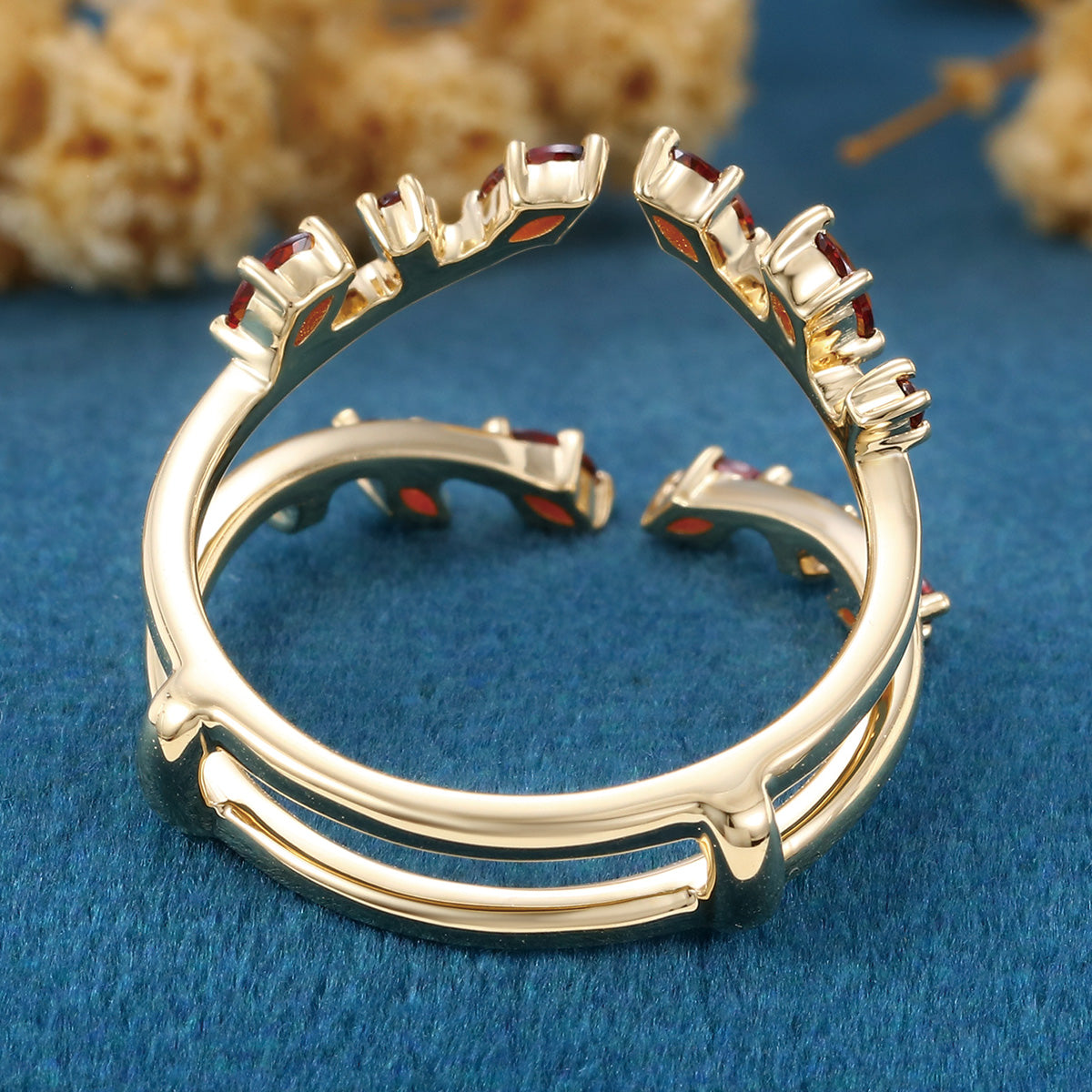 Nature Inspired Garnet Double Curved Wedding Band