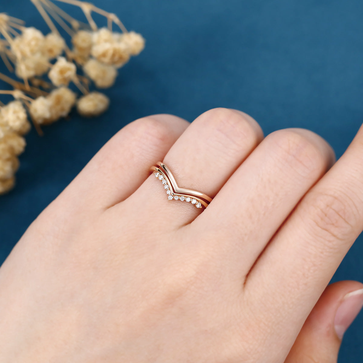 Double Diamond Curve Wedding Band Matching Engagement ring