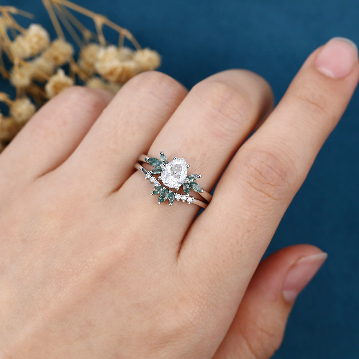 1.2Carat Oval cut Moissanite Engagement ring Bridal Set (Copy)