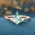 Kite Cut Natural Green Moss Agate Cluster Engagement Ring 