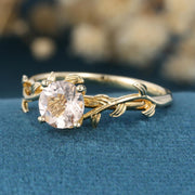 Nature Inspired Round cut Morganite Leaf Gold Engagement Ring