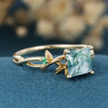 Copy of Nature Inspired Princess cut Lab Alexandrite Leaf Gold Engagement Ring