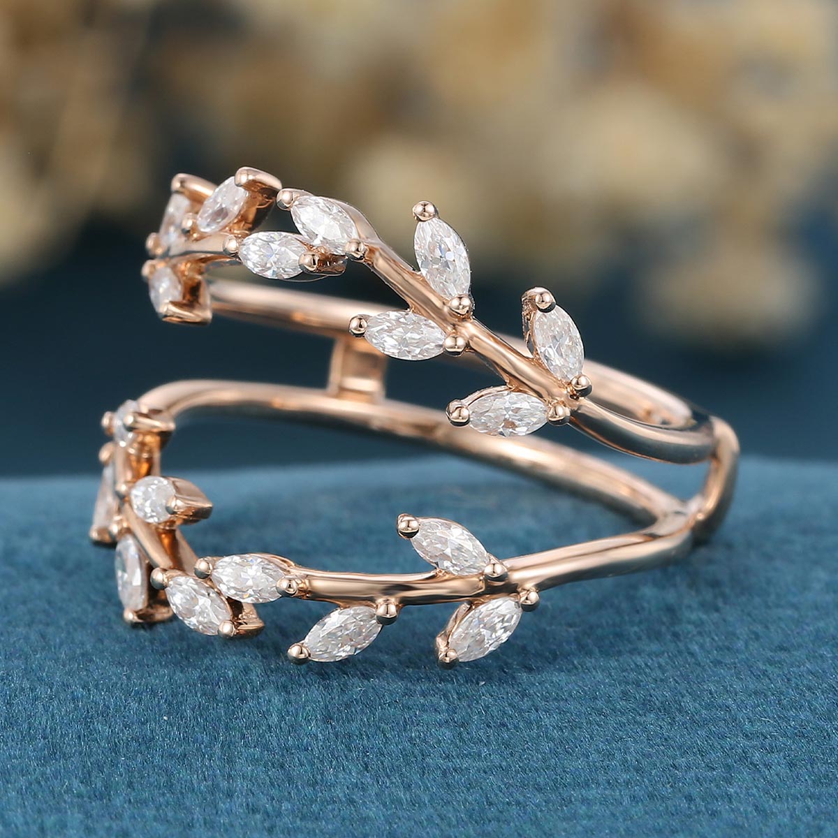 Nature Inspired moissanite | Diamonds Leaf branch stacking Gold wedding ring