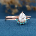 1.2 Carat Pear cut Lab Grown Diamond + Turquoise Wedding bridal set
