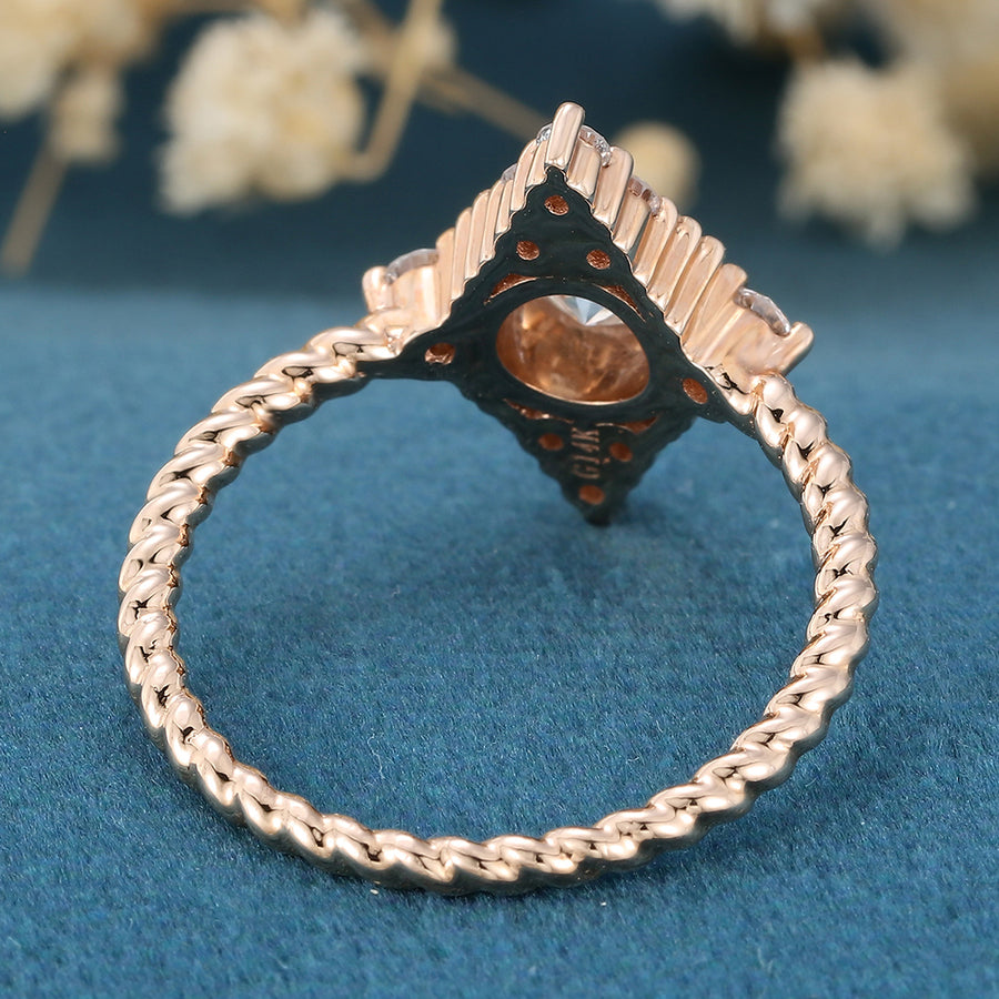 Bezel SetSet Round cut Moss Agate Halo Gold Engagement Ring