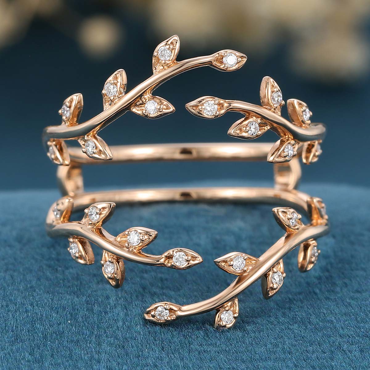 Nature Inspired moissanite | Diamonds Leaf branch stacking Gold wedding ring