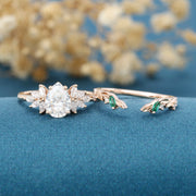 Pear cut Moissanite Matching Diamonds | Lab Grown Emerald Rose Gold Wedding Bridal Set