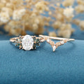 Oval Cut Moissanite+Moss Agate Rose Gold Wedding Bridal set