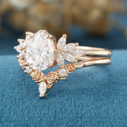 1.2Carat Pear cut Moissanite Engagement Ring Cluster diamonds Rose Gold Wedding Bridal Set