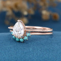1.2 Carat Pear cut Lab Grown Diamond + Turquoise Wedding bridal set
